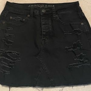Distressed denim skirt